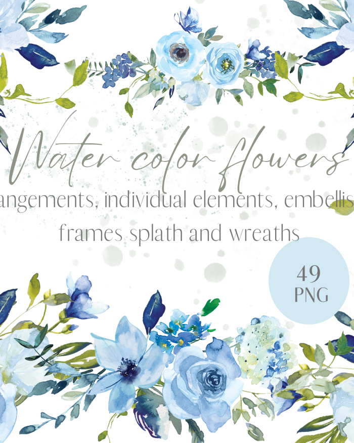 Blue Flowers watercolor 49png